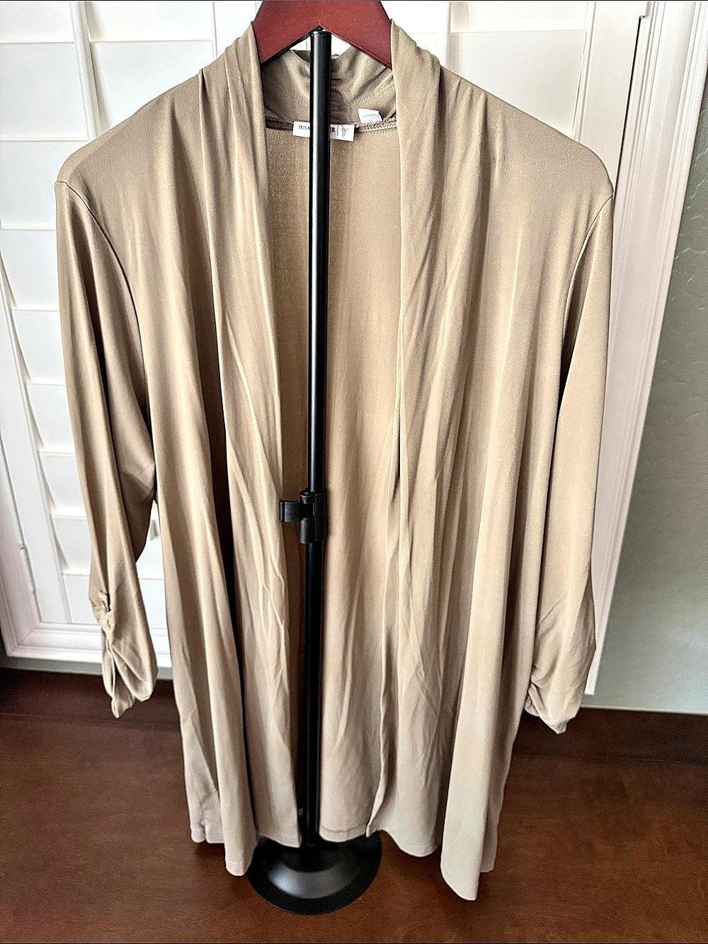Susan Graver Women's Open Front Long Sleeve Top Tan/Beige Large